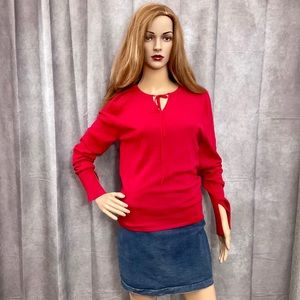 Sarah B Studios Crimson Red KeyHole Neck Long Sleeved Rayon/Nylon Women’s Blouse